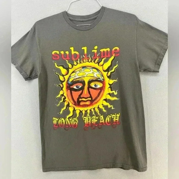 Sublime Long Beach Grey Graffic Tee T-shirt unisex grey iconic sun graffic - Picture 1 of 4